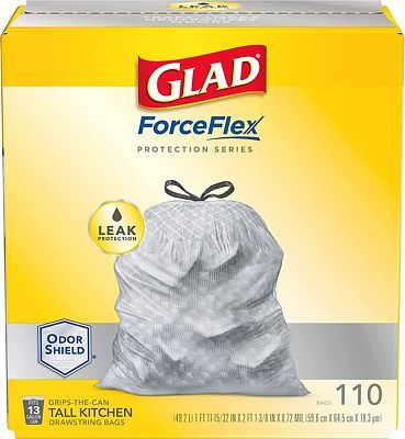 Purchase GLAD Protection Series Force Flex Drawstring Odor Shield, Gray, 13 Gallon, 110 Count at Amazon.com