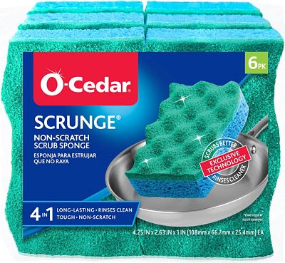 Purchase O-Cedar Scrunge Multi-Use (Pack of 6) Non-Scratch, Odor-Resistant All-Purpose Scrubbing Sponge Safely Cleans All Hard Surfaces in Kitchen and Bathroom, 6 Count, Blue at Amazon.com