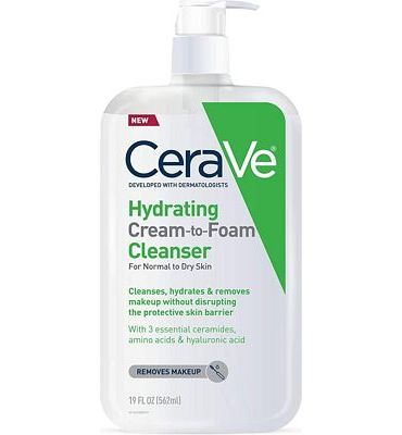 Purchase CeraVe Hydrating Cream-to-Foam Cleanser, Hydrating Makeup Remover and Face Wash With Hyaluronic Acid, Fragrance Free Non-Comedogenic, 19 Fluid Ounce at Amazon.com