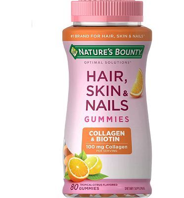 Purchase Nature's Bounty Hair, Skin & Nails with Biotin and Collagen, Citrus-Flavored Gummies Vitamin Supplement, Supports Hair, Skin, and Nail Health for Women, 2500 mcg, 80 Count at Amazon.com