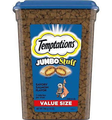 Purchase TEMPTATIONS Jumbo Stuff Crunchy and Soft Cat Treats, Savory Salmon Flavor, 14 oz. Tub at Amazon.com