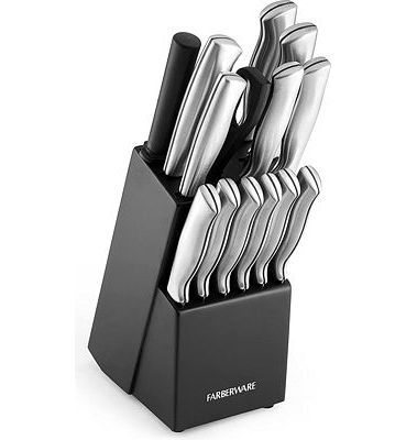 Purchase Farberware Stamped 15-Piece High-Carbon Stainless Steel Knife Block Set, Steak Knives, Black at Amazon.com