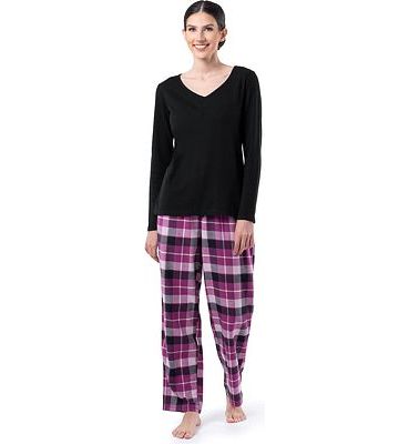 Purchase Fruit of the Loom Women's Waffle V-Neck Top and Flannel Pant Sleep Set at Amazon.com