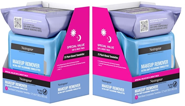 Purchase Neutrogena Day & Night Wipes, Makeup Remover Face Cleansing Towelettes & Night Calming Facial Cloths, 100% Plant Based Fibers Wipe Away Dirt, Alcohol-Free, 3 Packs of 25 ct, 75 ct on Amazon.com