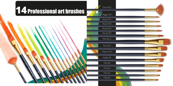 Purchase Quality Artist Paint Brush Set of 14 - Painting Brushes for Kids, Adults or Professionals and Easy to Use for Watercolor, Oil or Acrylic Painting - Perfect for Your Canvas, Paper or Fabric Styled Art on Amazon.com