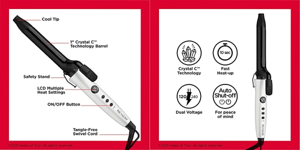 Purchase Revlon Crystal C + Ceramic Hair Curling Iron, Long-Lasting Shine and Less Frizz, (1 in) on Amazon.com