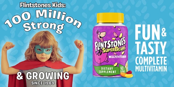 Purchase Flintstones SuperBeans, Kids Multivitamin with Immunity Support with Vitamins A, D, Iodine & Zinc to Support Healthy Growth, Fruit Flavored, Vegetarian, Jelly Bean Chews, 90 Count on Amazon.com
