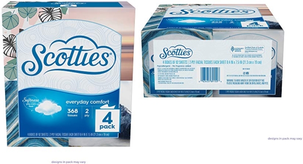Purchase Scotties Everyday Comfort Facial Tissues, 92 Tissues per Box, 4 Pack, 92 Count (Pack of 4) on Amazon.com