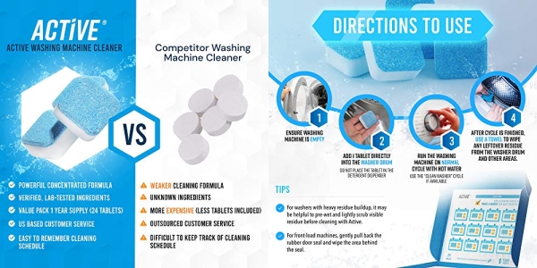 Purchase Washing Machine Cleaner Descaler 24 Pack - Deep Cleaning Tablets For HE Front Loader & Top Load Washer, Clean Inside Drum And Laundry Tub Seal on Amazon.com