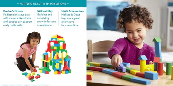 Purchase Melissa & Doug Wooden Building Blocks Set - 100 Blocks in 4 Colors and 9 Shapes on Amazon.com