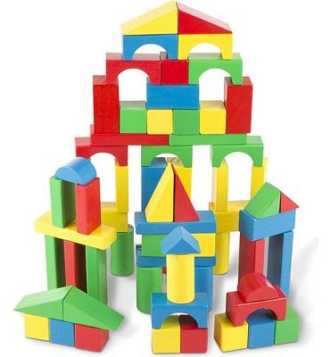 Purchase Melissa & Doug Wooden Building Blocks Set - 100 Blocks in 4 Colors and 9 Shapes at Amazon.com