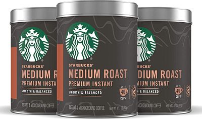 Purchase Starbucks Premium Instant Coffee Medium Roast 100% Arabica 3 Tins (up to 120-cups total) at Amazon.com