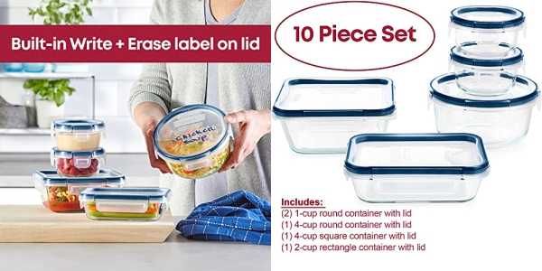 Purchase Pyrex Freshlock 10-Piece Airtight Glass Food Storage Container Set with Microban, Non Toxic, BPA-Free Locking Lids with 4 Tabs for Antimicrobial Protection on Amazon.com