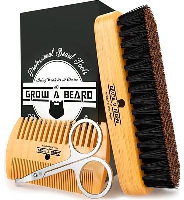 Purchase Beard Brush for Men & Beard Comb Set w/ Mustache Scissors Grooming Kit, Natural Boar Bristle Brush, Dual Action Wood Comb, and Travel Bag Great for Christmas Gift at Amazon.com