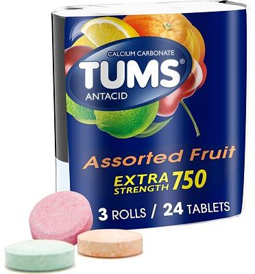 Purchase TUMS Extra Strength Assorted Fruit Antacid Chewable Tablets for Heartburn Relief, 3 rolls of 8ct at Amazon.com