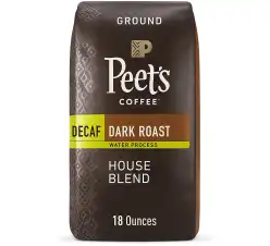 Peet's Coffee, Dark Roast Decaffeinated Ground Coffee - Decaf House Blend 18 Ounce Bag