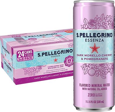 Purchase S.Pellegrino Essenza Dark Morello Cherry & Pomegranate Flavored Mineral Water, 11.15 Fl Oz Can (24 Pack) at Amazon.com