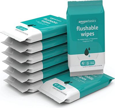 Purchase Amazon Basics Flushable Adult Toilet Wipes, Fragrance Free, 42 Count (Pack of 8), 336 Wipes total at Amazon.com