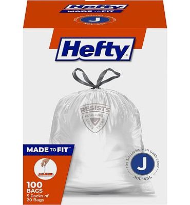 Purchase Hefty Made to Fit Trash Bags, Fits simplehuman Size J (12 Gallons), 100 Count (5 Pouches of 20 Bags Each) at Amazon.com