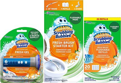 Purchase Scrubbing Bubbles Fresh Brush Starter, 1 Pack + Fresh Brush Refills, Citrus, 1 Pack + Fresh Gel Toilet Cleaning Stamp, Citrus, 1 Pack at Amazon.com