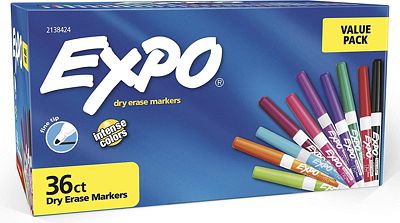 Purchase EXPO Dry Erase Markers, Whiteboard Markers with Low Odor Ink, Fine Tip, Assorted Vibrant Colors, 36 Count at Amazon.com