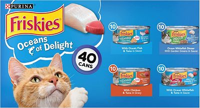 Purchase Purina Friskies Wet Cat Food Variety Pack, Oceans of Delight Flaked & Prime Filets - 5.5 oz. - 40 Cans (1 Pack) at Amazon.com
