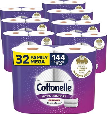 Purchase Cottonelle Ultra Comfort Toilet Paper with Cushiony CleaningRipples Texture, 32 Family Mega Rolls at Amazon.com
