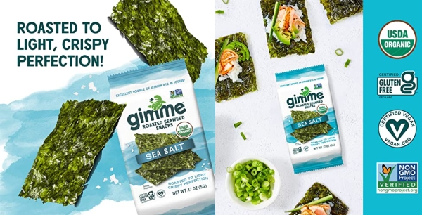 Purchase gimMe Organic Roasted Seaweed Sheets - Sea Salt - 20 Count - Keto, Vegan, Gluten Free - Great Source of Iodine and Omega 3s - Healthy On-The-Go Snack for Kids & Adults on Amazon.com