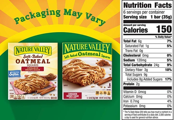 Purchase Nature Valley Soft-Baked Oatmeal Squares, Cinnamon Brown Sugar, 7.44 oz (Pack of 6) on Amazon.com
