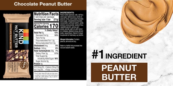 Purchase KIND Nut Butter Bars, Chocolate Peanut Butter, 1.3 Ounce, 32 Count, Gluten Free, 100% Whole Grains on Amazon.com