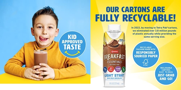 Purchase Carnation Breakfast Essentials Light Start Ready-to-Drink, Rich Milk Chocolate, 8 Fl Oz Carton (Pack of 24) on Amazon.com