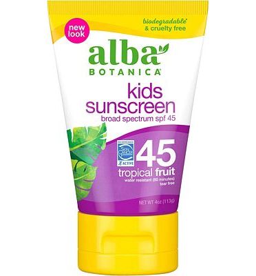 Purchase Alba Botanica Kids Sunscreen for Face and Body, Tropical Fruit Sunscreen Lotion for Kids, Broad Spectrum SPF 45, Water Resistant and Hypoallergenic, 4 fl. oz. Bottle at Amazon.com