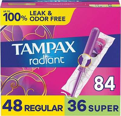 Purchase Tampax Radiant Tampons Multipack, Regular/Super Absorbency, with Leakguard Braid, Unscented, 84 Count at Amazon.com