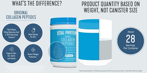 Purchase Vital Proteins Collagen Peptides Powder - Pasture Raised, Grass Fed, unflavored 20 oz on Amazon.com