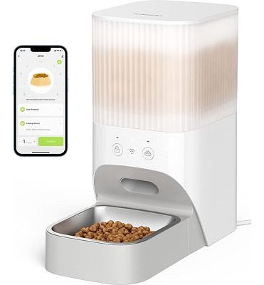 Purchase Smart Automatic Cat Feeder, Kalado Dog Feeder with 3.8L Dry Food Dispenser, Stainless Steel Food Bowl, Clog-Free & Dual Power Source in Pure White at Amazon.com