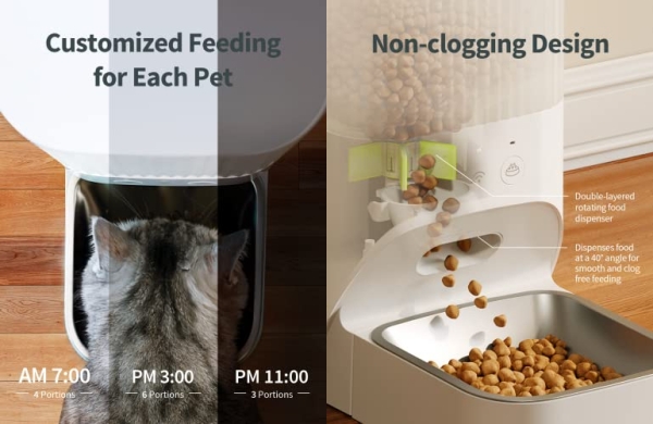 Purchase Smart Automatic Cat Feeder, Kalado Dog Feeder with 3.8L Dry Food Dispenser, Stainless Steel Food Bowl, Clog-Free & Dual Power Source in Pure White on Amazon.com