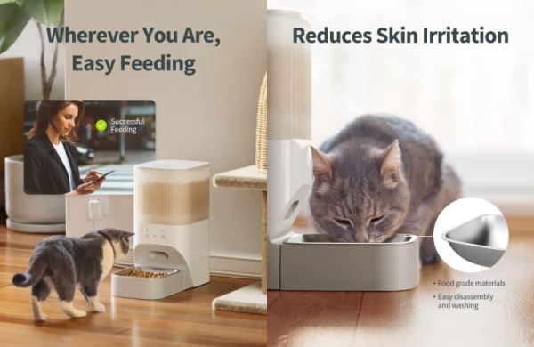 Purchase Smart Automatic Cat Feeder, Kalado Dog Feeder with 3.8L Dry Food Dispenser, Stainless Steel Food Bowl, Clog-Free & Dual Power Source in Pure White on Amazon.com