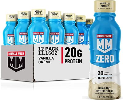 Purchase Muscle Milk Zero Protein Shake, Vanilla Crme, 20g Protein, Zero Sugar, 100 Calories, Calcium, Vitamins A, C & D, 4g Fiber, Energizing Snack, Workout Recovery, 11.16 Fl Oz (Pack of 12) at Amazon.com