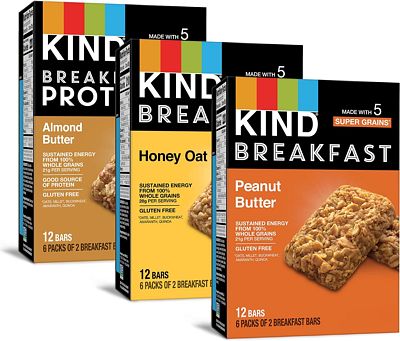 Purchase KIND Breakfast Bars, Variety Pack, Honey Oat, Almond Butter, Peanut Butter, Healthy Snacks, Gluten Free, 18 Count at Amazon.com