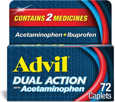 Purchase Advil Dual Action with Acetaminophen + Ibuprofen Pain Reliever 72 Caplets at Amazon.com