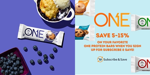 Purchase ONE Protein Bars, Blueberry Cobbler, Gluten Free Protein Bars with 20g Protein and only 1g Sugar, 2.12 oz (12 Count) on Amazon.com