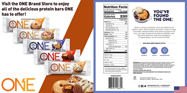 Purchase ONE Protein Bars, Blueberry Cobbler, Gluten Free Protein Bars with 20g Protein and only 1g Sugar, 2.12 oz (12 Count) on Amazon.com