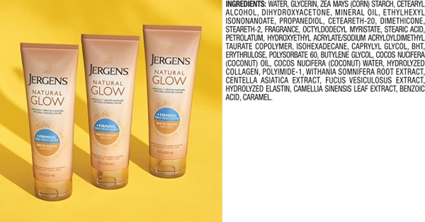 Purchase Jergens Natural Glow +FIRMING Self Tanner, Sunless Tanning Lotion for Fair to Medium Skin Tone, Anti Cellulite Firming Body Lotion for Natural-Looking Tan, 7.5 Ounce on Amazon.com