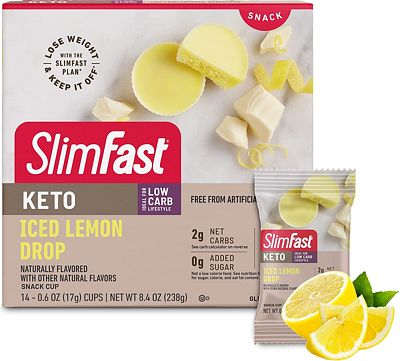 Purchase SlimFast Low Carb Snacks, Keto Friendly for Weight Loss with 0g Added Sugar & 4g Fiber, Iced Lemon Drop Cup, 14 Count Box at Amazon.com