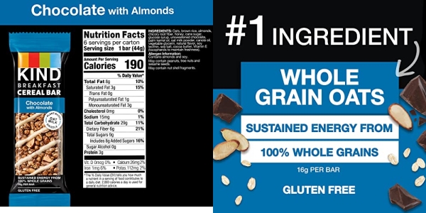 Purchase KIND Breakfast Cereal Bars, Gluten Free Snacks, Chocolate with Almonds, 9.3oz Box (36 Bars) on Amazon.com