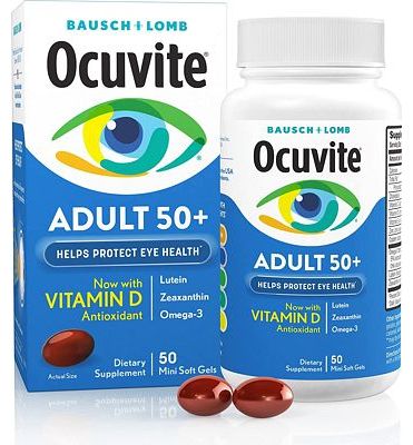 Purchase Ocuvite Eye Vitamin & Mineral Supplement, Contains Zinc, Vitamins C, E, Omega 3, Lutein, & Zeaxanthin, Bausch & Lomb Ocuvite Adult 50+ Eye Vitamin & Mineral Softgels, 50 Count at Amazon.com