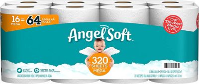 Purchase Angel Soft Toilet Paper, 16 Mega Rolls = 64 Regular Rolls, 2-Ply Bath Tissue at Amazon.com