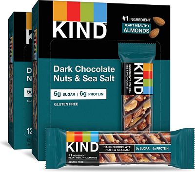 Purchase KIND Bars, Dark Chocolate Nuts & Sea Salt, Healthy Snacks, Gluten Free, Low Sugar, 6g Protein, 24 Count at Amazon.com
