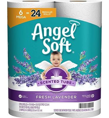 Purchase Angel Soft Toilet Paper with Fresh Lavender Scented Tube, 6 Mega Rolls = 24 Regular Rolls, 2-Ply Bath Tissue at Amazon.com