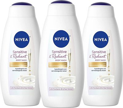 Purchase NIVEA Sensitive and Radiant Body Wash with Nourishing Serum, Provitamin B5 and Pearl Extract, 3 Pack of 20 Fl Oz Bottles at Amazon.com